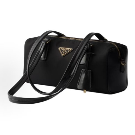 PRADA Re-Nylon metal triangular logo zipper opening and closing hand-held shoulder bag, medium size for women, black